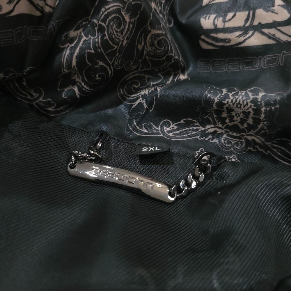 Sean John Puffer Jacket 2XL Black Full Zip Crown Crest Monogram Print Coat - Picture 8 of 15